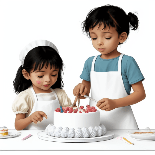 AI generated: children making a cake, line art, white background