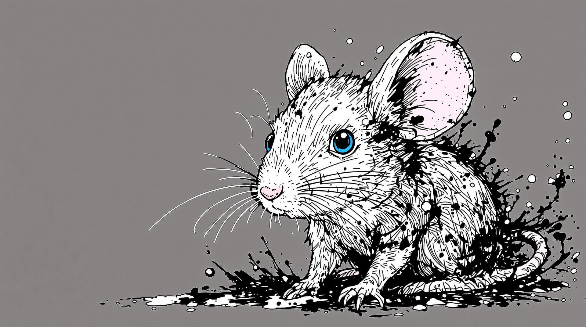 AI generated: cute Mouse with straight face, detailed,ink style,Ink splash art on the background,ink style,The who...