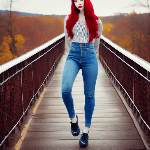 AI generated: a photo of red hair girl stand on bridge
