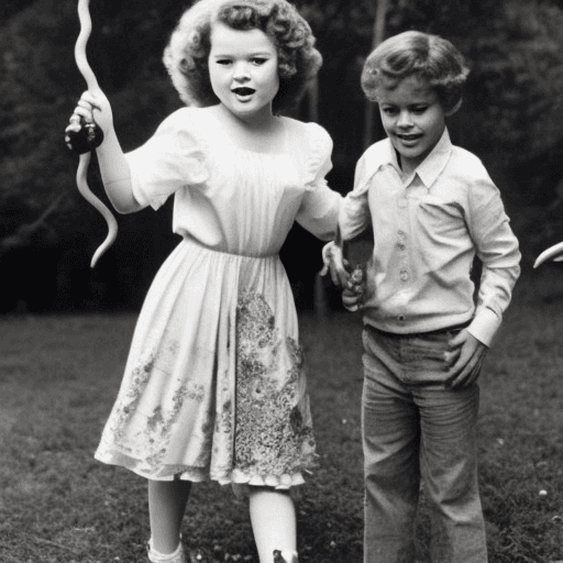 AI generated: Shirley Temple a los 6 años con pelo oscuro y ojos marrones en un bosque jugando a la pelota con Mca...
