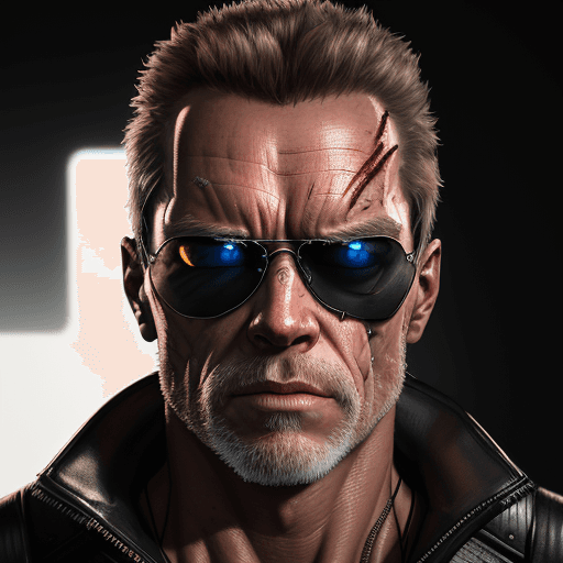 AI generated: Portrait of The Terminator with , glare pose, detailed, intricate, full of colour, cinematic lightin...