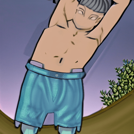 AI generated: embarrassed, blue hair, futanari, beach, erection, bikini, black eyes, nsfw, masturbation, sitting o...