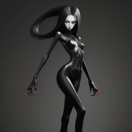 AI generated: ultra skinny girl with long black curved  claws, 