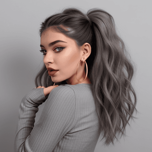 AI generated: An image of a woman, Tiktok Influencer, in a semi-profile pose with one hand resting on the back of ...