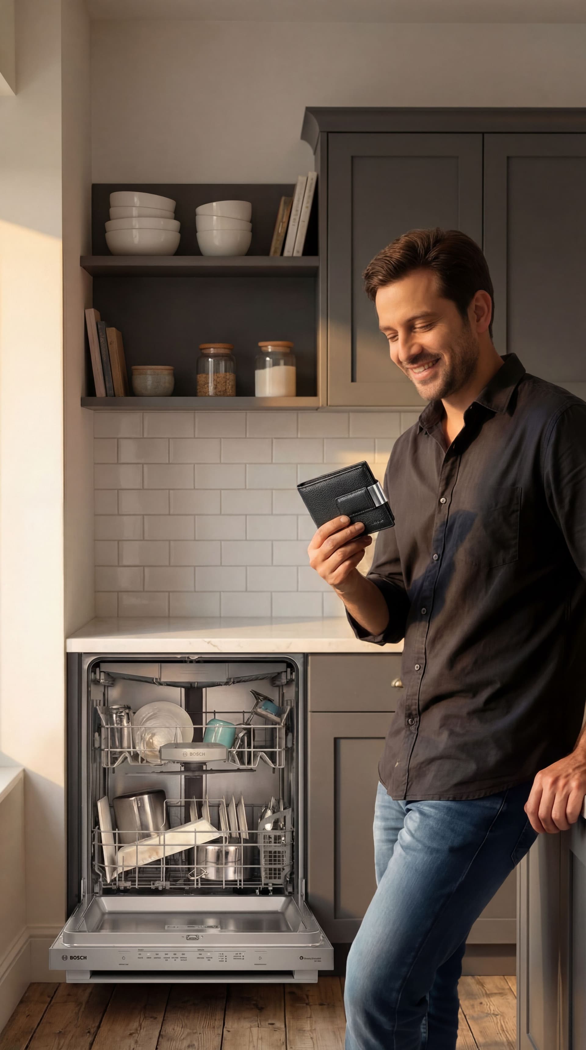 AI generated: Change the kitchen to be different. And wallet design.