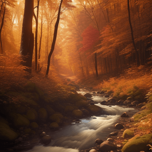 AI generated: a stream running through a forest, by Alexander Brook, shutterstock contest winner, hudson river sch...