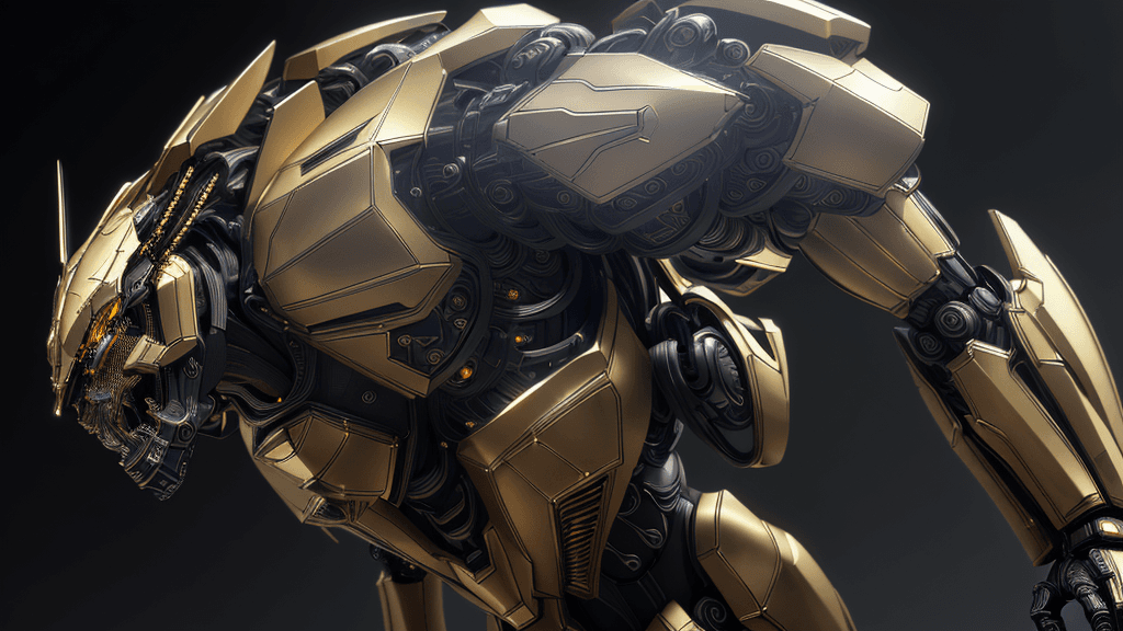 AI generated: 3D rendering of Black and gold mecha, intricate details, metallic, reflective,,Hyper Real,Photoreali...