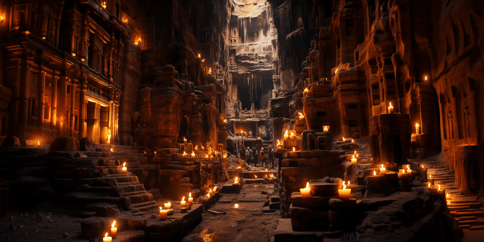 AI generated: color photo of an ancient temple that has been found deep in a cave system, filled with unknown secr...