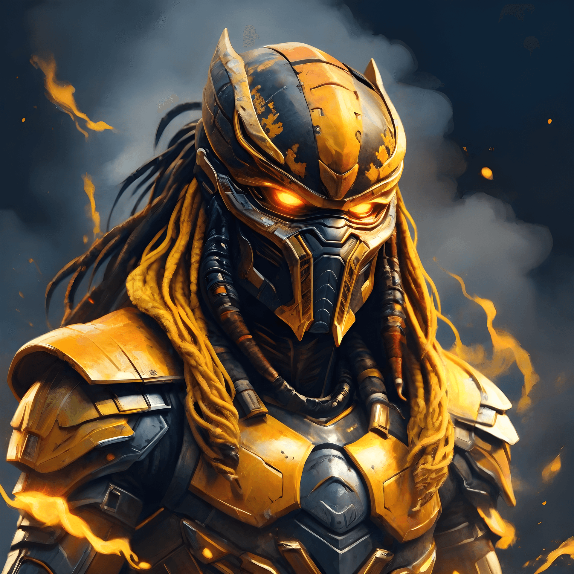 AI generated: Predator in mortal Kombat Scorpion style, Digital painting, Digital medium, Contemporary era, Primar...