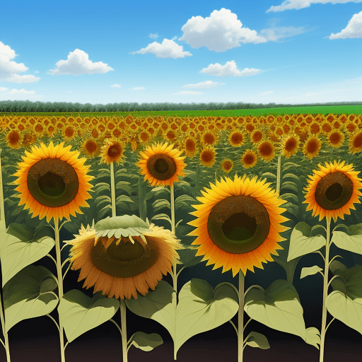 AI generated: Sunflowers in the field, flowers, grass, blue sky, vegetationSunflowers in the field, flowers, grass...