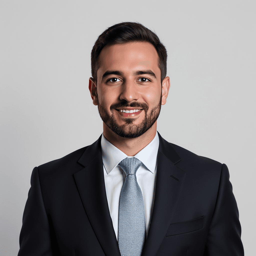 AI generated: craete with my image a Professional LinkedIn photo,  dark suit, neutral background, photorealistic, ...