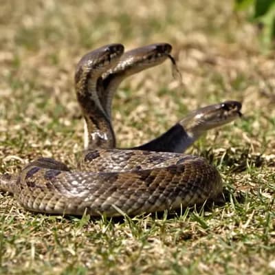 AI generated video: A realistic smartphone video capturing a two-headed snake moving across the ground. The footage is h...