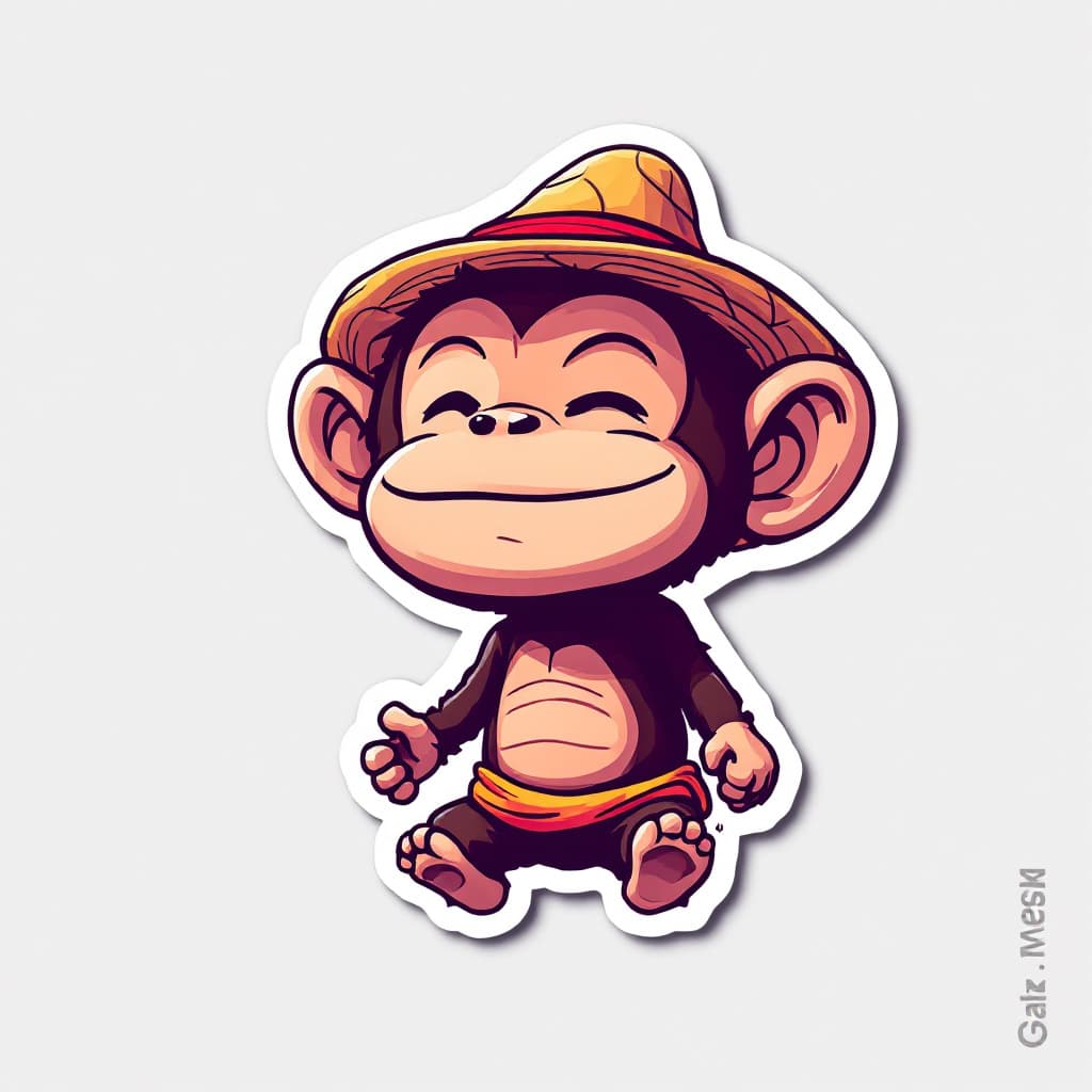 AI generated: a sticker of Monkey superman from one piece, straw hat, smirk, anime style, minimalist design, trend...