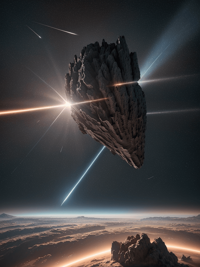 AI generated: Photo of a ultra realistic meteor on collision course with earth, bright light, cinematic lighting, ...