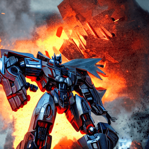 AI generated: gaming cut scene, centered image, actual and perfect scale of transformers megatron decepticon leade...