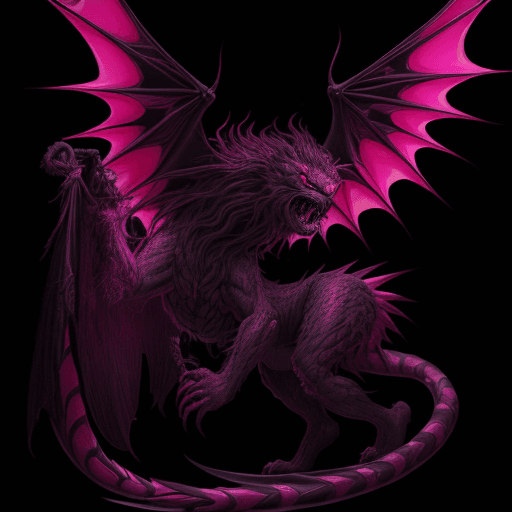 AI generated: a man, in the style of nightmarish illustrations, pink and black, backlight, high detail, manticore,...