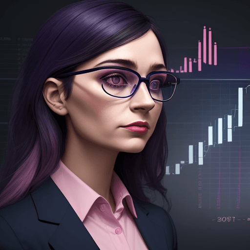 AI generated: woman in the dark wearing glasses and reflecting financial graphs in them. hyper realistic with shad...