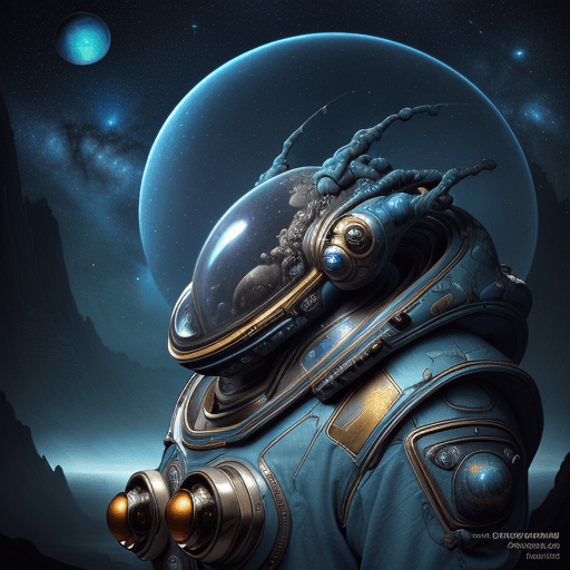 AI generated: (masterpiece award winning , best quality:1.2) , style of George Pfau , photograph of a space alien ...