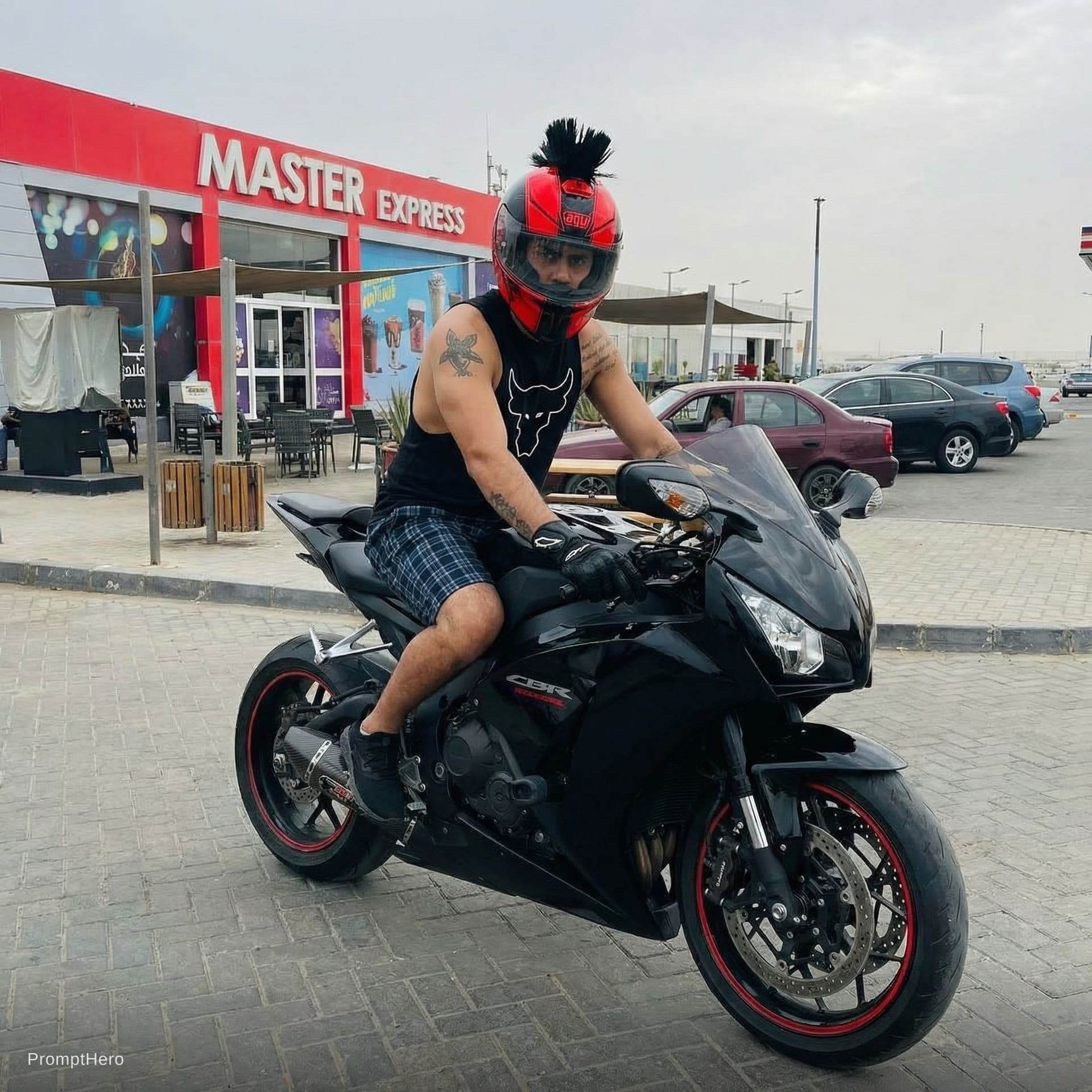 AI generated: Add the biker on the bike in the road uploaded