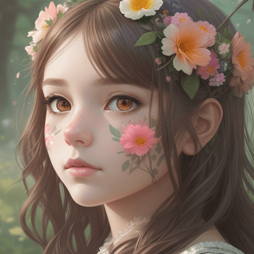 AI generated: picture of a girl dressed in flowers, in the style of artgerm, loose linework, lush and detailed, de...