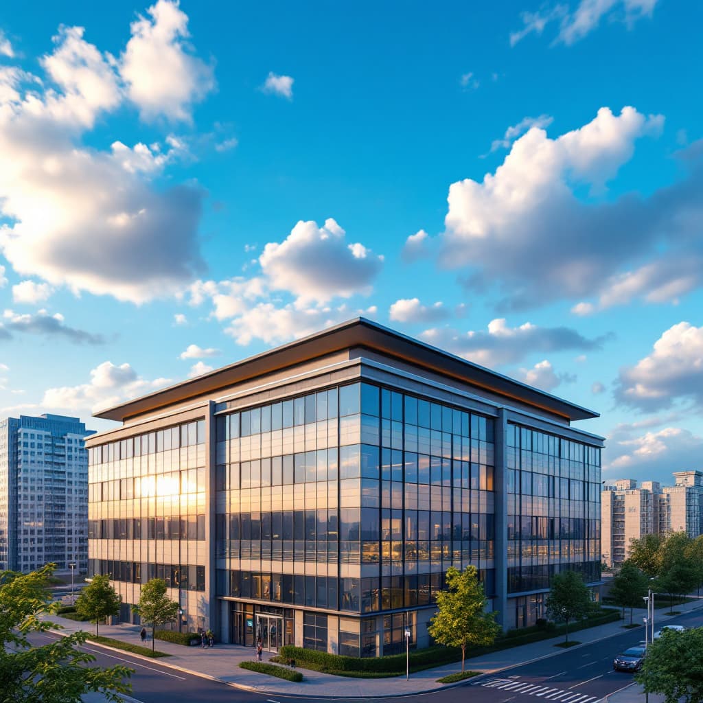 AI generated: close up of high-end commercial building with a new flat roof - ultra realistic photograph. beautifu...