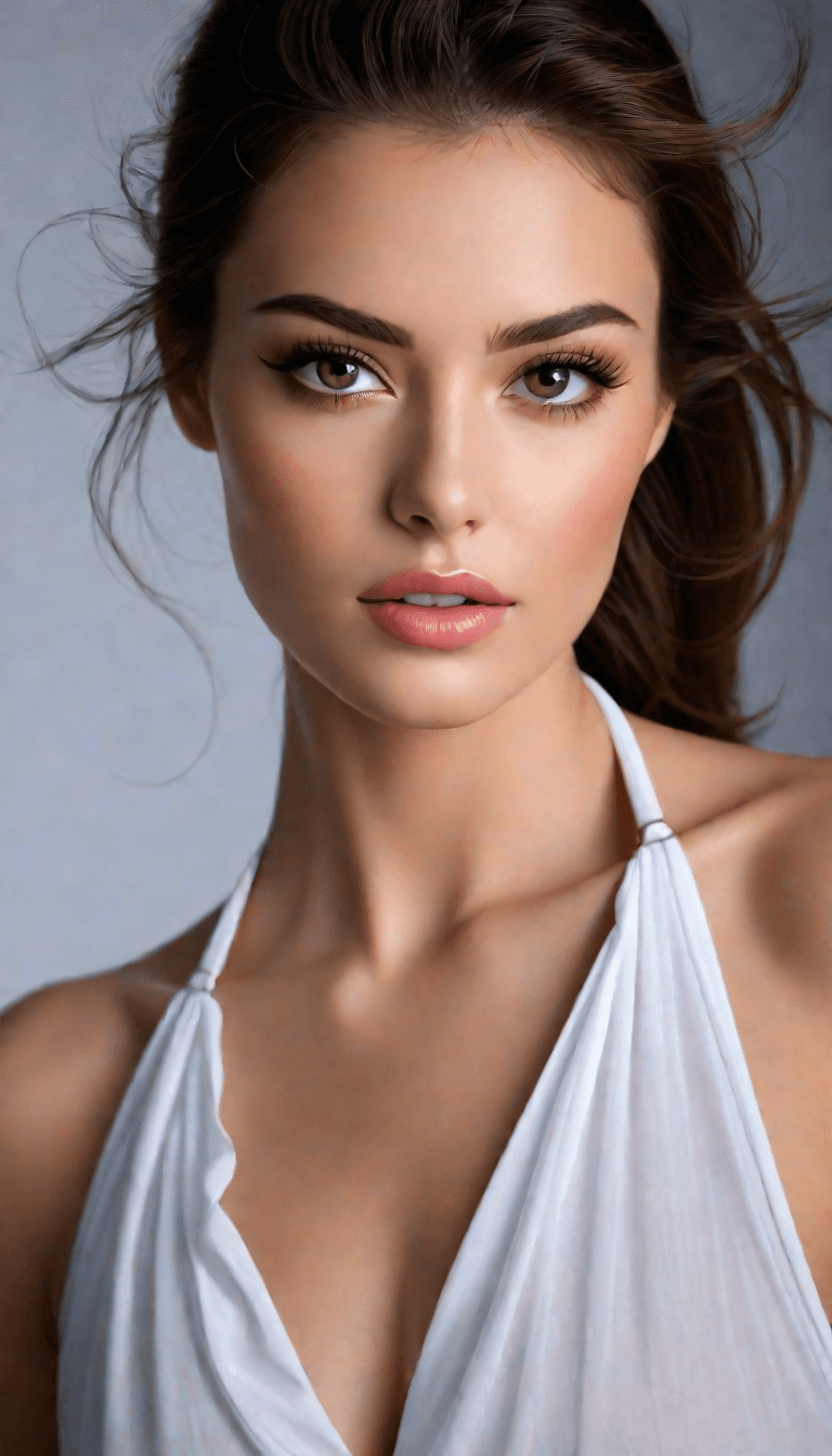 AI generated: A poised woman with a captivating gaze directly facing the camera. Her shoulders are relaxed, and he...