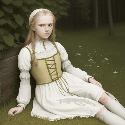 AI generated: High resolution photography A 17-year-old Norwegian peasant girl from the 16th century in a relaxed ...