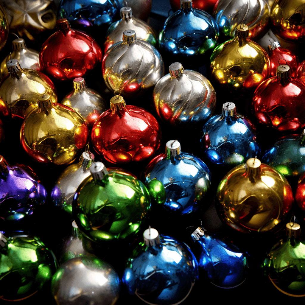 AI generated: bright, shiny, christmas ornaments