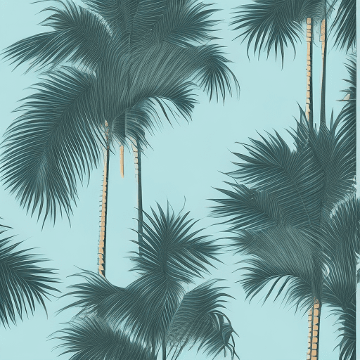 AI generated: A variation of a palm tree depicted in a classic screen-print (silkscreen) style, featuring bold, cl...