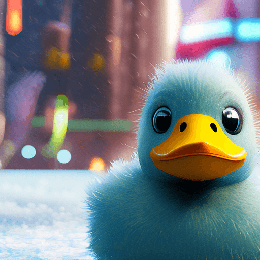 AI generated: Super-HAIRY DUCKIE" masterpiece concept art: A [Super-HAIRY DUCKIE] open poised amidst a frozen city...