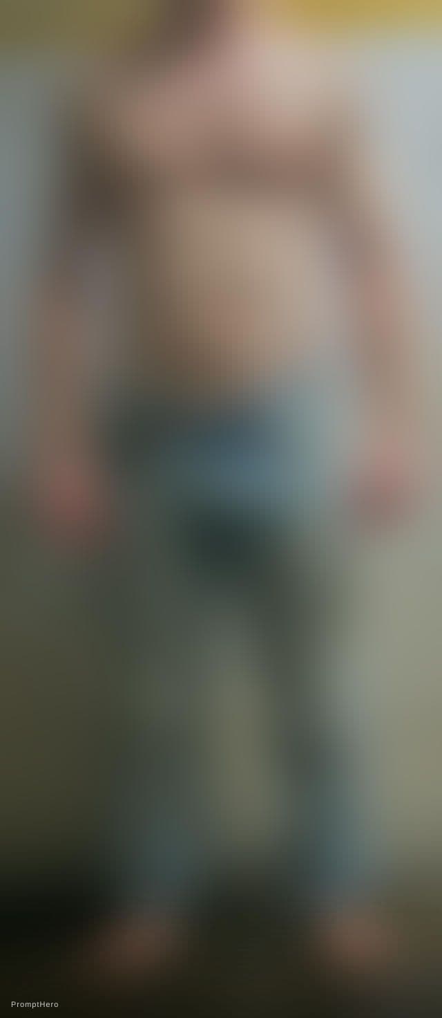 AI generated: Frontal standing wet jeans