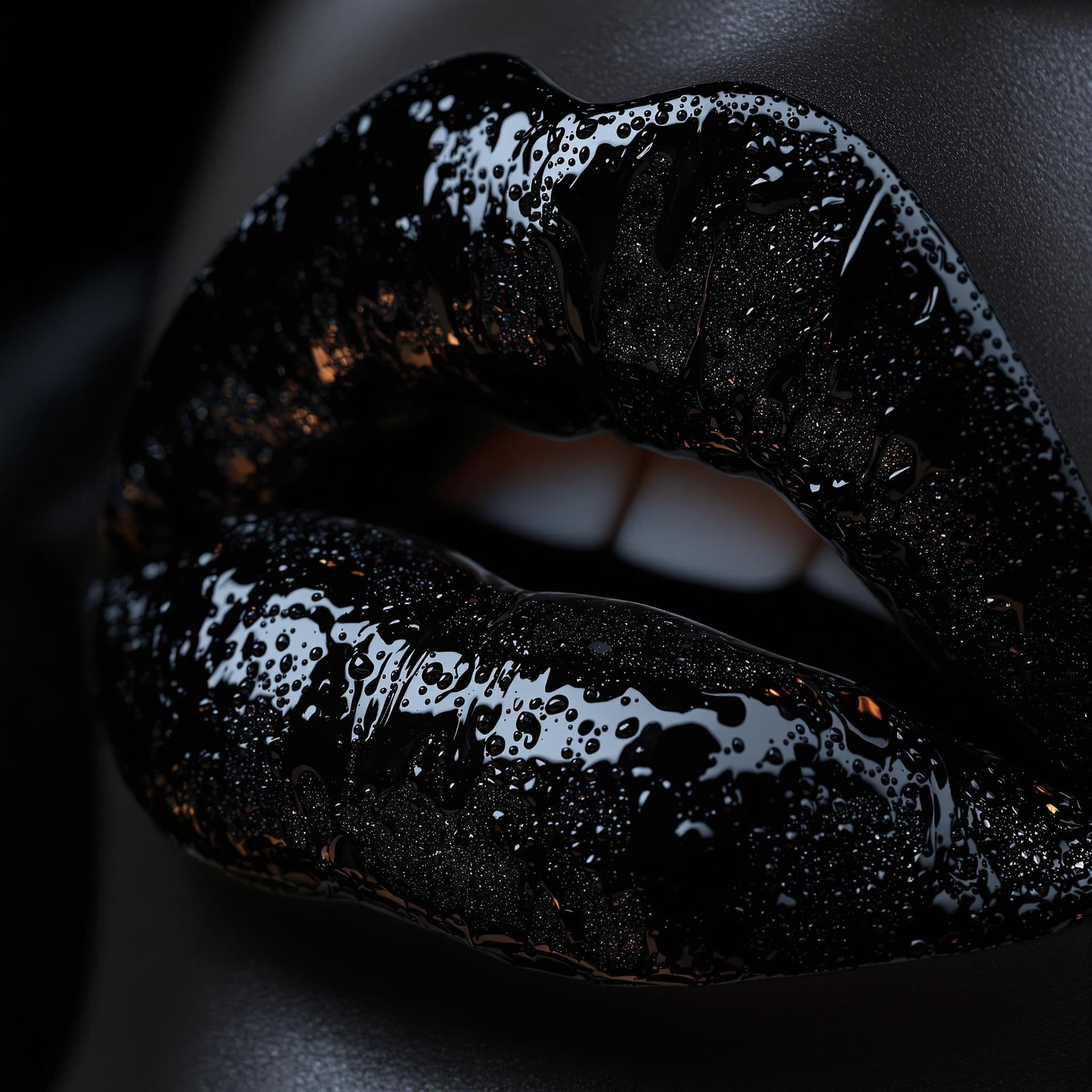 AI generated: Ultra- realistic image: the skin of women's lips as black oil. The surface and structure of the lips...