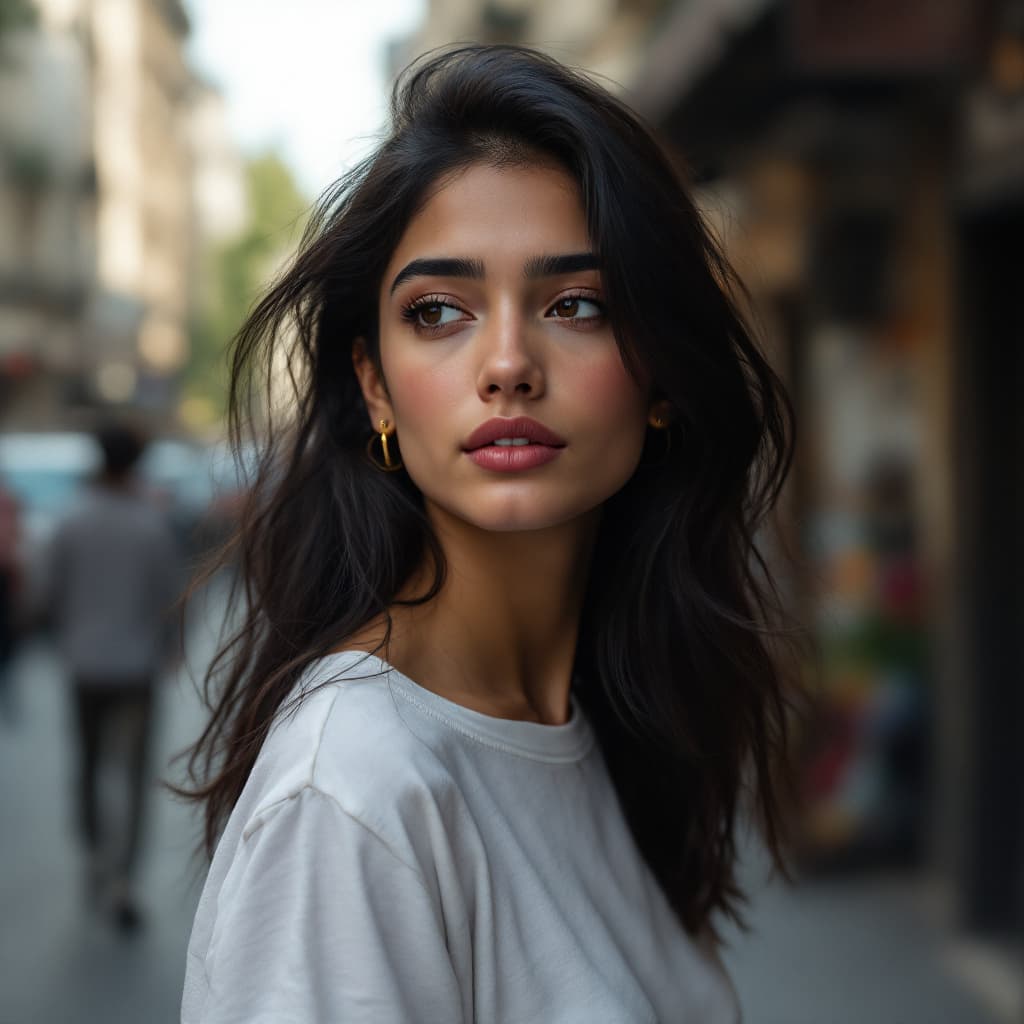 AI generated: photo of a A portrait of a young indian girl 16, sehr hübsches gesicht, volle lippen, halblange gelo...