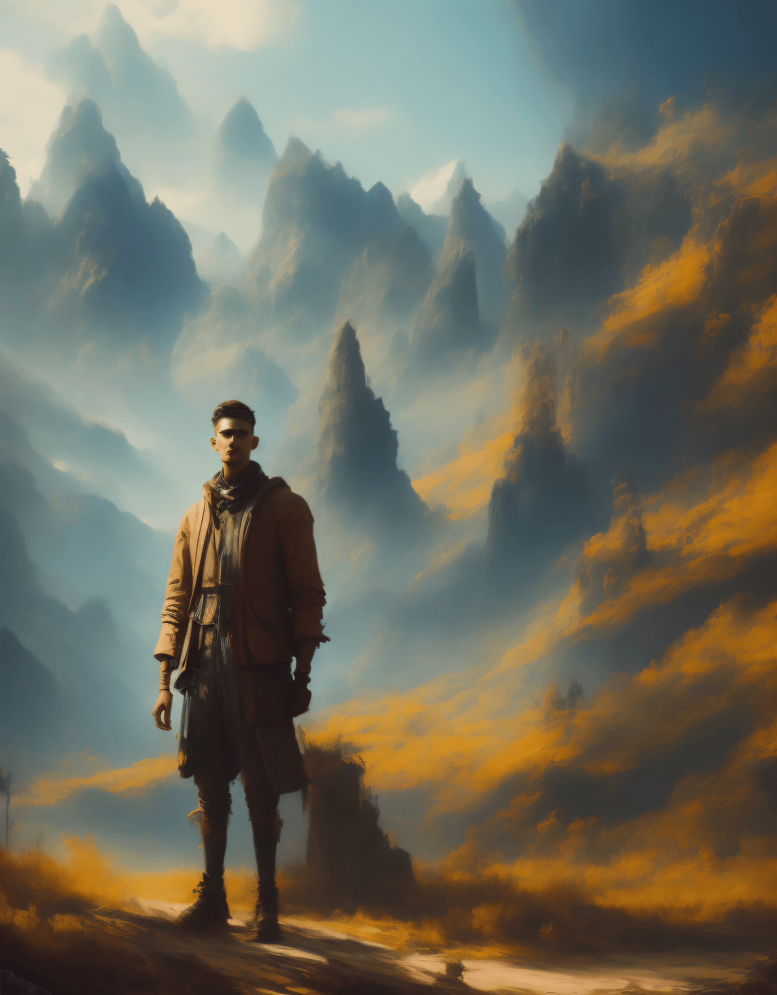 AI generated: environment landscape art, a painting of a character standing in a pose, a character portrait, artst...