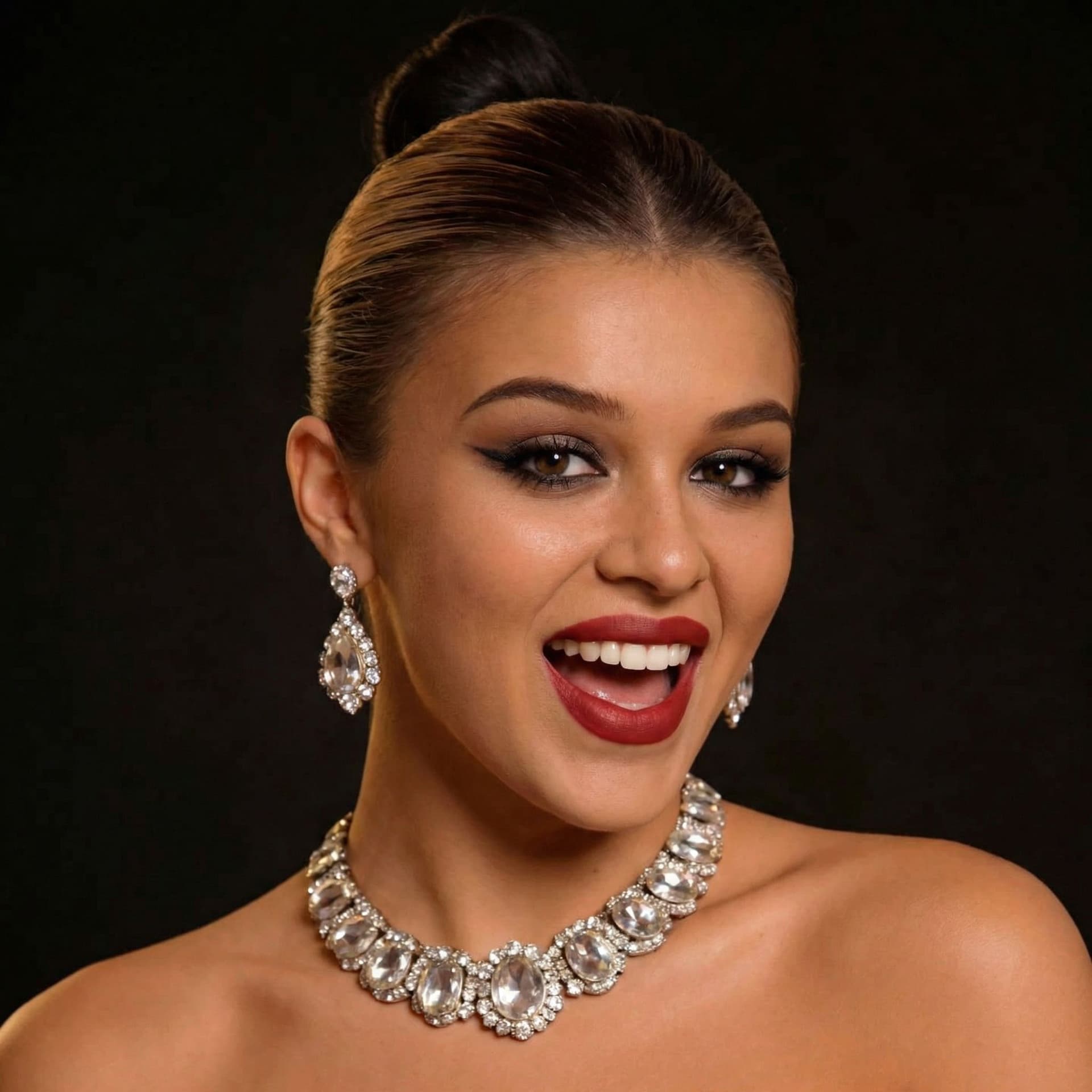 AI generated: She exudes an intoxicating femininity and wild excitement in an expertly done look with a high bride...