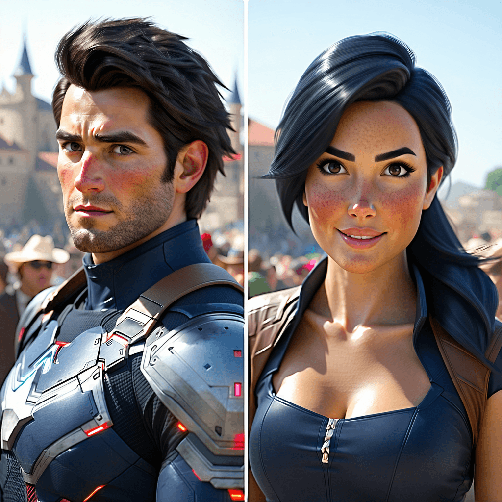 AI generated: Create a photorealistic real-life photo of two fictional video game characters based on the two uplo...