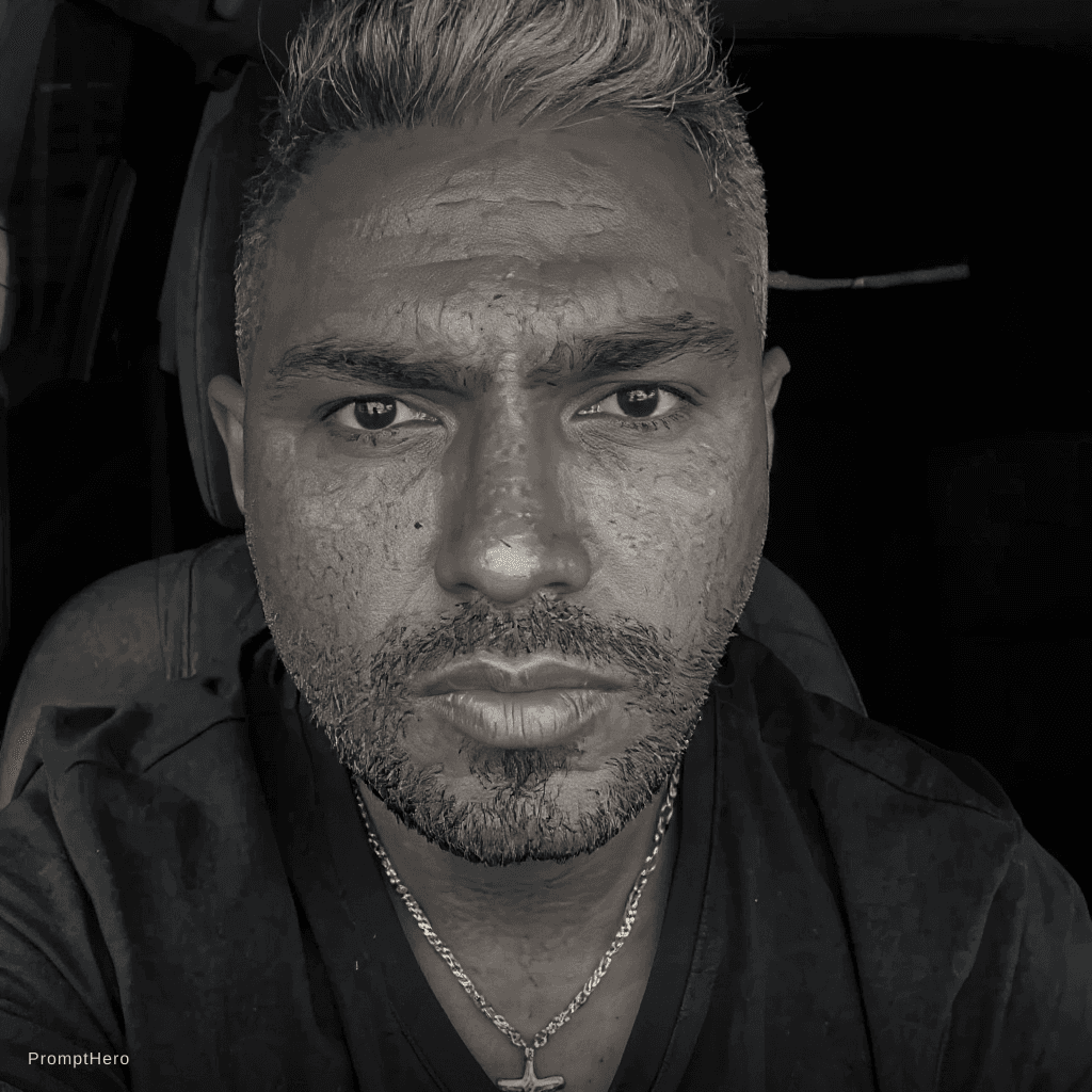 AI generated: wallpaper, high texture quality photo of black man, staring at camera, extreme close-up, black and w...