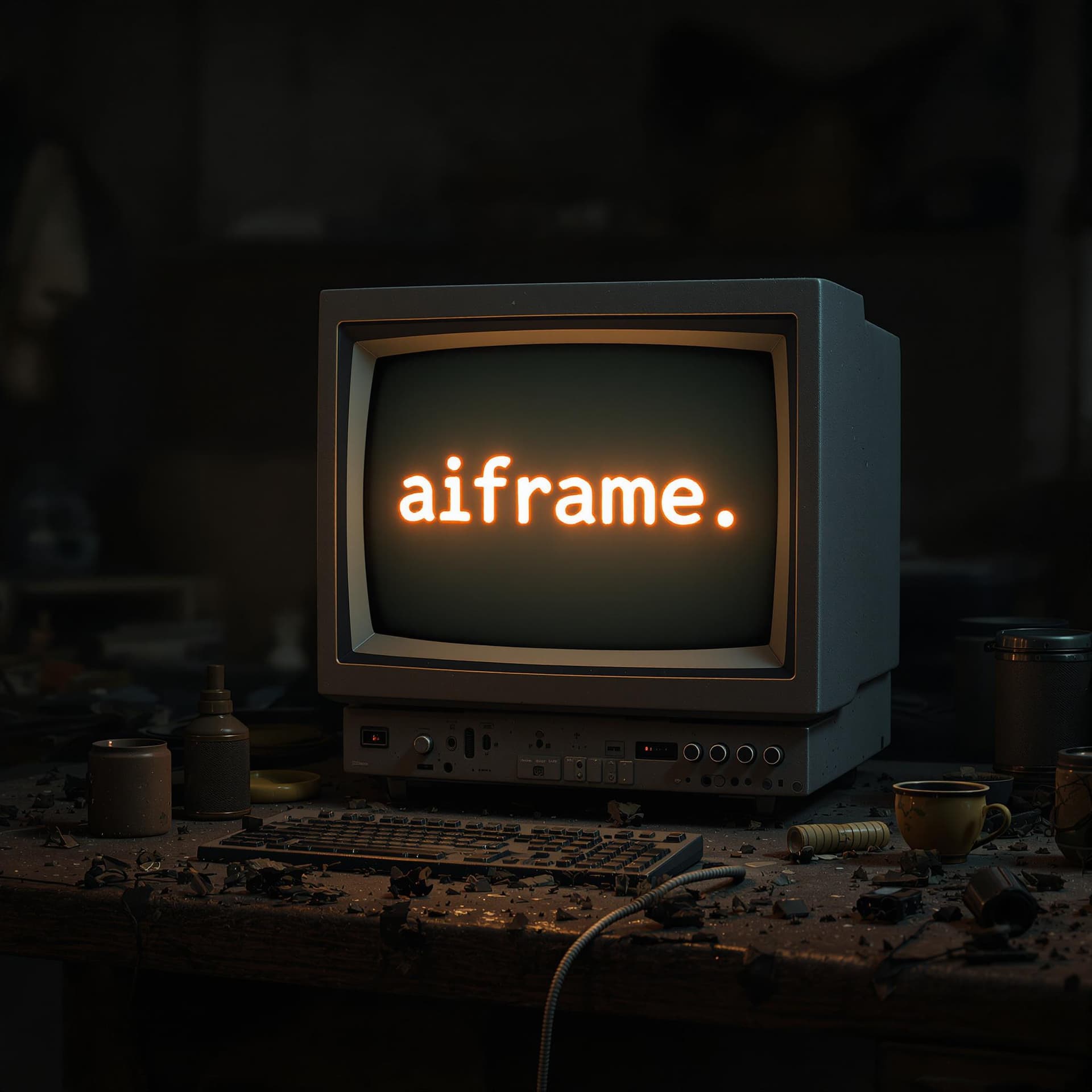 AI generated: detailed cinematic dof render of an old dusty detailed CRT monitor on a wooden desk in a dim room wi...