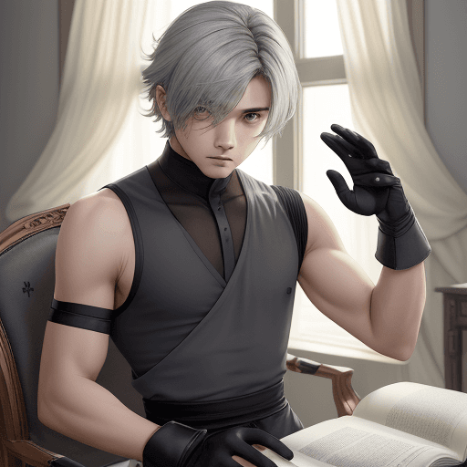 AI generated: masterpiece, best quality, alhaitham\ (genshin impact\) , 1boy, male focus, window, book, shirt, sol...