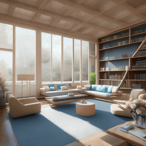 AI generated: High resolution photography interior design, dreamy sunken living room conversation pit, wooden floo...