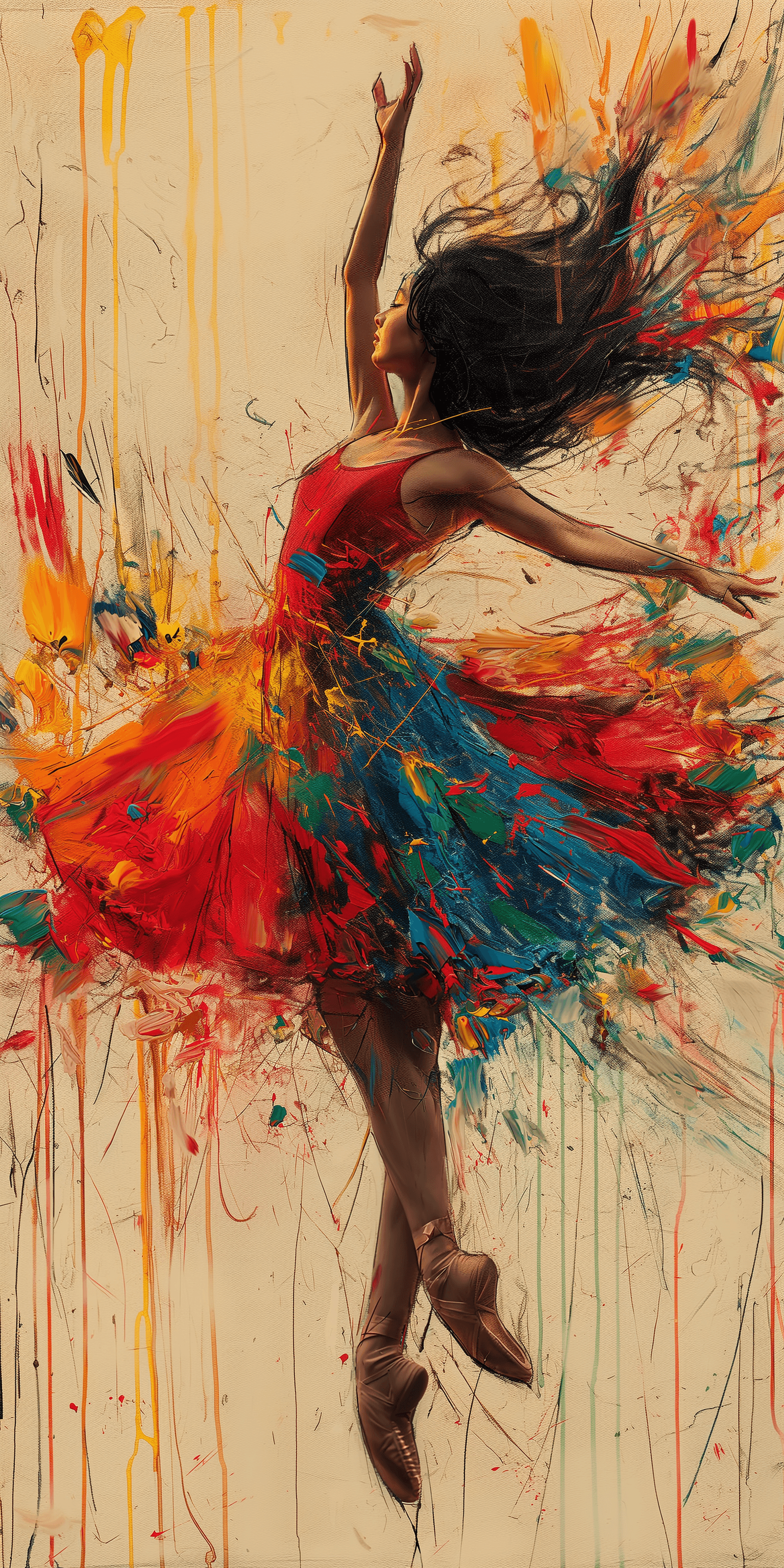 AI generated: surrealist painting of an Asian female ballet dancer, in the style of Salvador Dali, psychedelic, su...