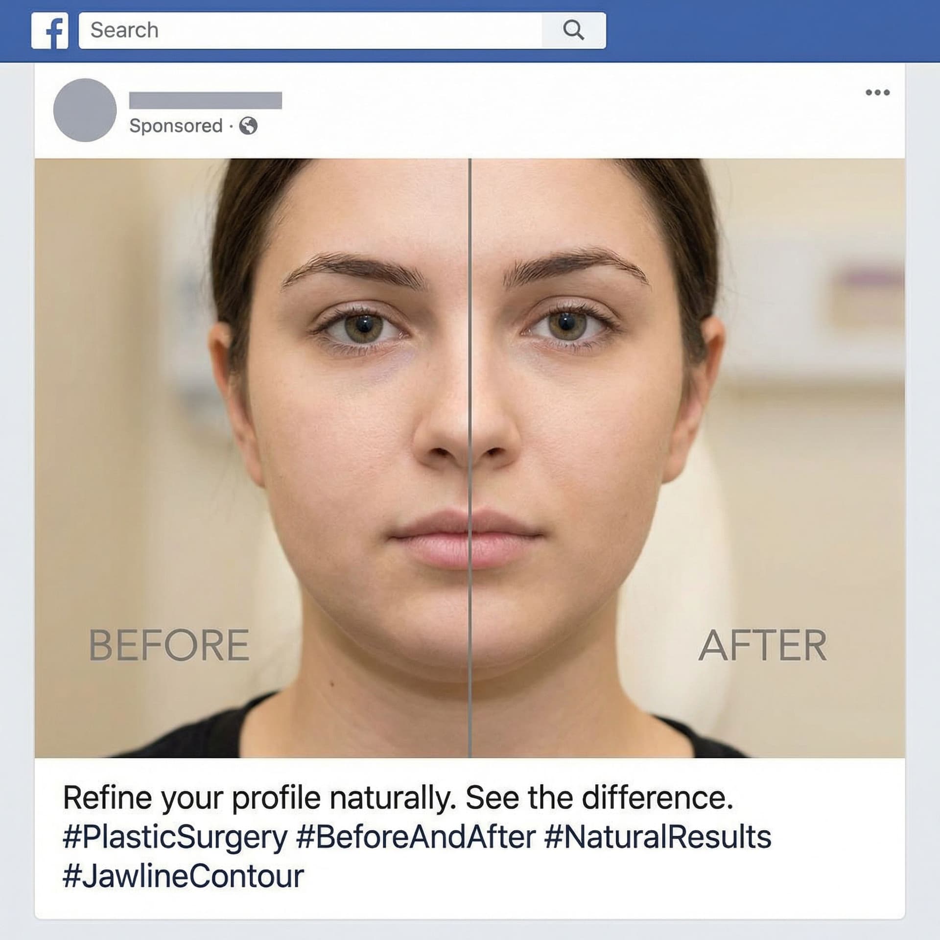 AI generated: Generate A realistic, high-quality advertisement photo for a plastic surgery Facebook page.
A real y...