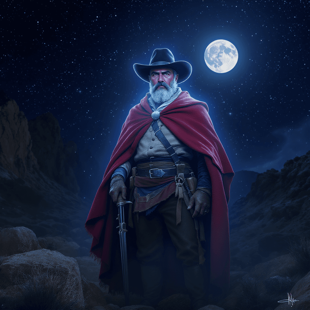 AI generated: A realistic 3D hologram of Miguel Güemes, the gaucho liberator of northern Argentina, emerges with a...