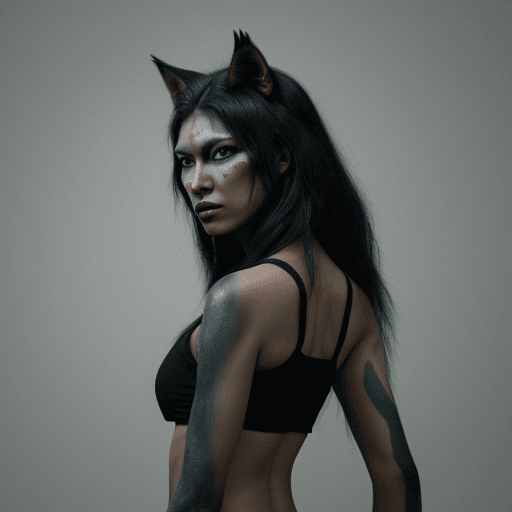 AI generated: Half wolf half woman humanoid