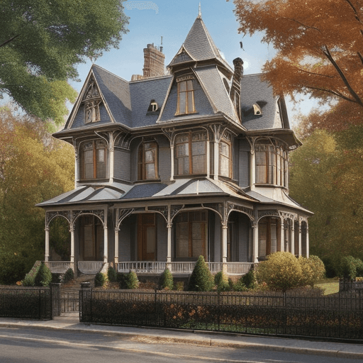 AI generated: Victorian house exterior with trees in Autumm time