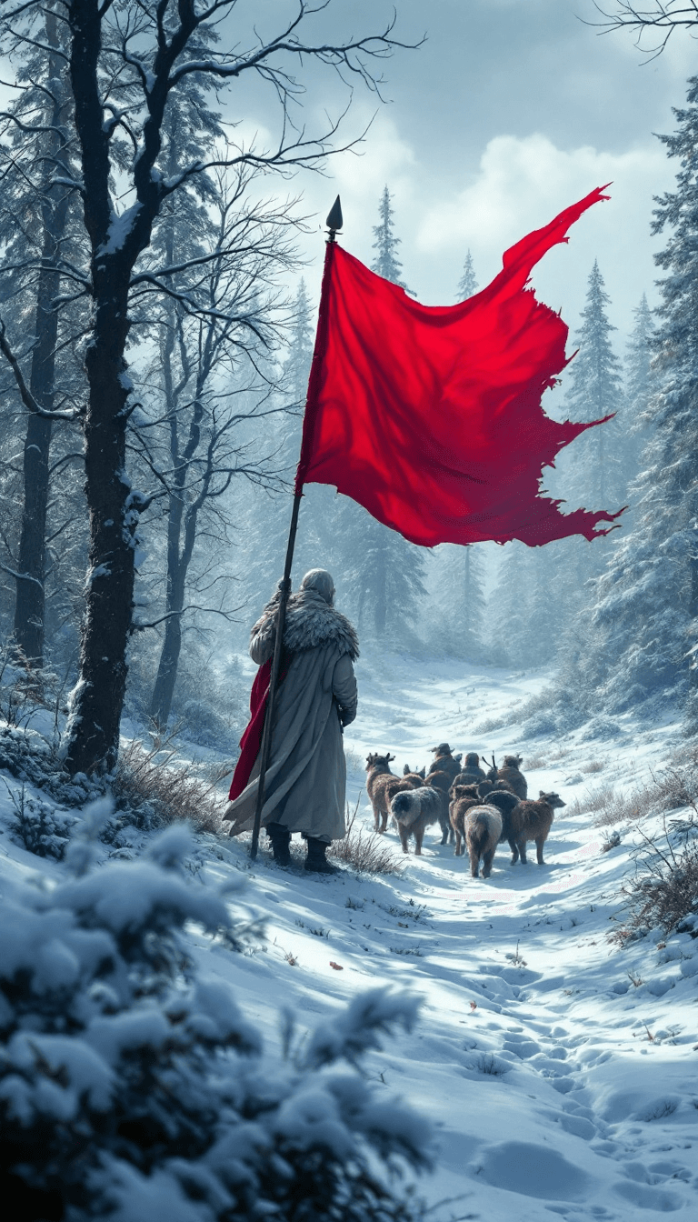 AI generated: a red flag of truce game of thrones, in the style of detailed hunting scenes, impressive panoramas, ...