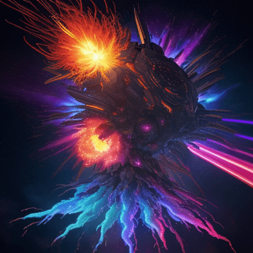 AI generated: cybernetic flames levelling up dragon eggs surround in rainbow fire and flame drops scenery, landsca...