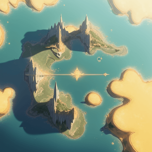 AI generated: /imagine prompt:Floating Archipelago with floating islands, fractal bridges, and golden lighting. --...