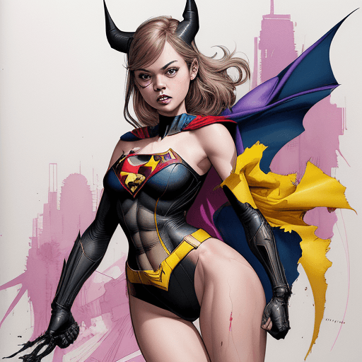 AI generated: a masterpiece, batgirl/supergirl from dc comic wearing alternate yellow costume, coy and alluring, f...