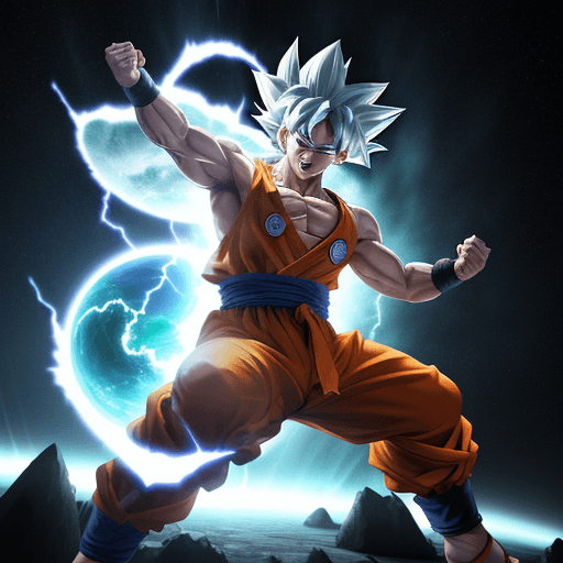 AI generated: Create an 8k image of Goku with very high detail transforming into Ultra Instinct God mode with the ...
